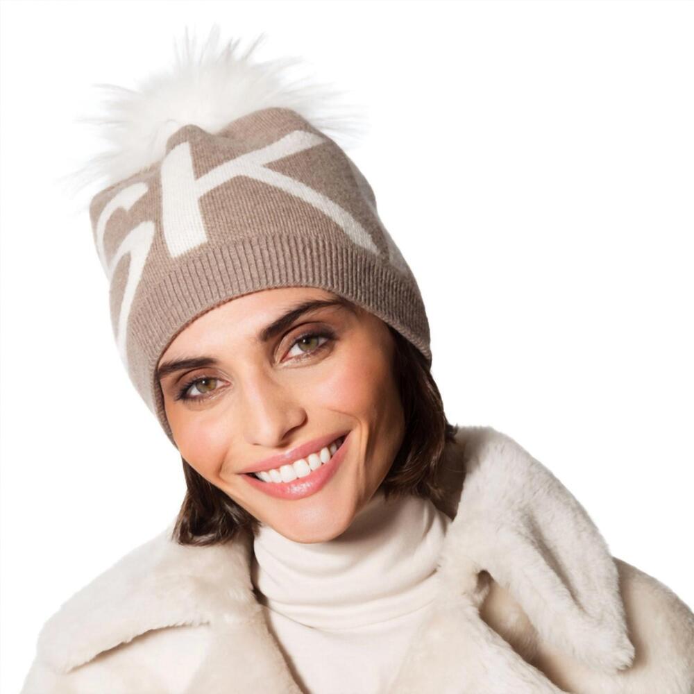 NEW LINDA RICHARDS women's ski angora wool pom hat in taupe